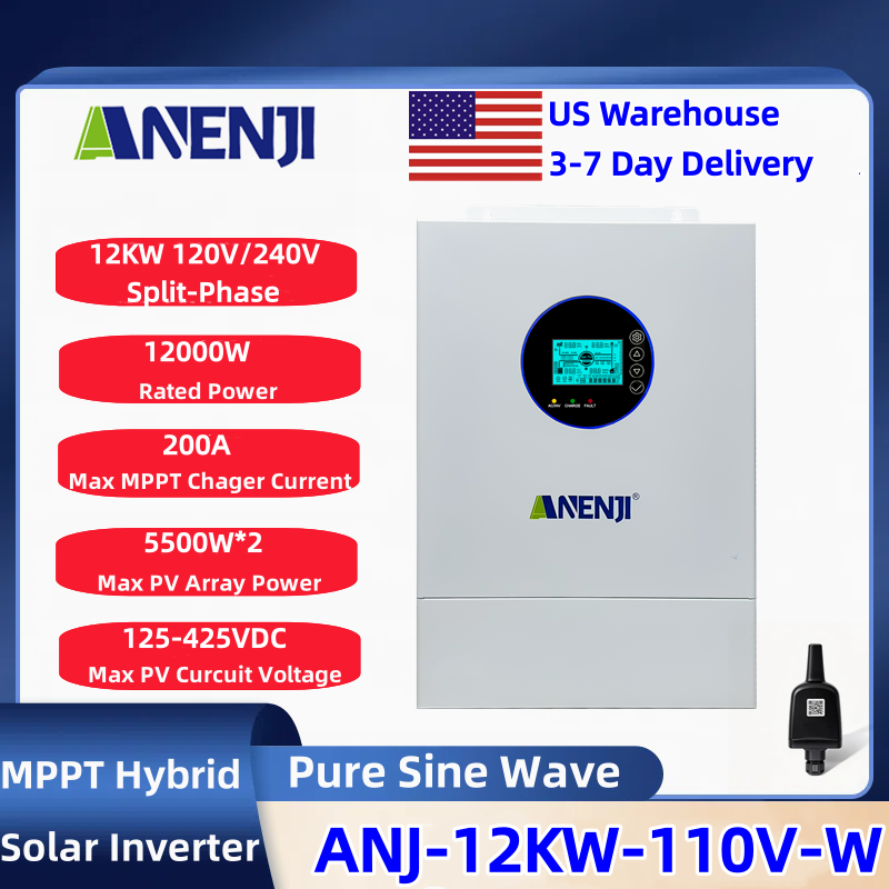 Charge Controller Solar - ANENJI Split-phase 120V/240V 12KW Hybrid Solar