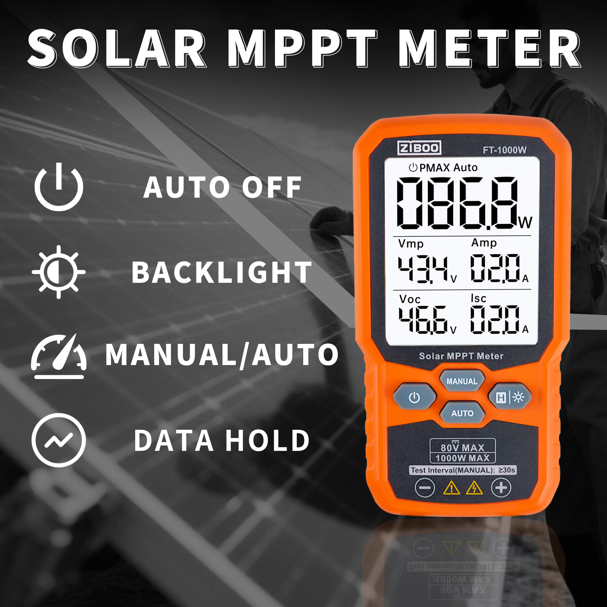ZIBOO FT-1000W Solar MPPT Mete - огляд і ціна Energy Monitor Meter